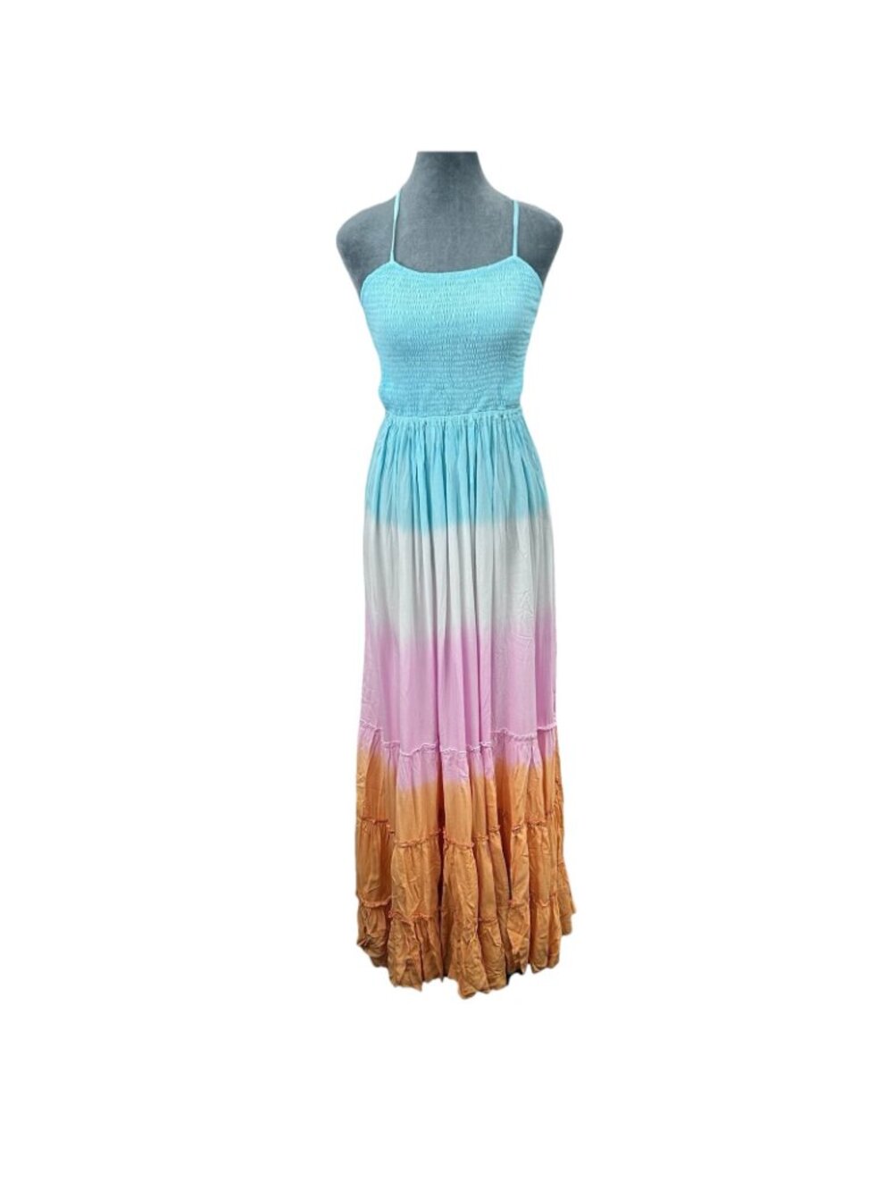 Tiare Hawaii Naia Maxi Dress Women’s O/S Peach Blue Ombre Smocked Boho Beachy - Picture 11 of 16